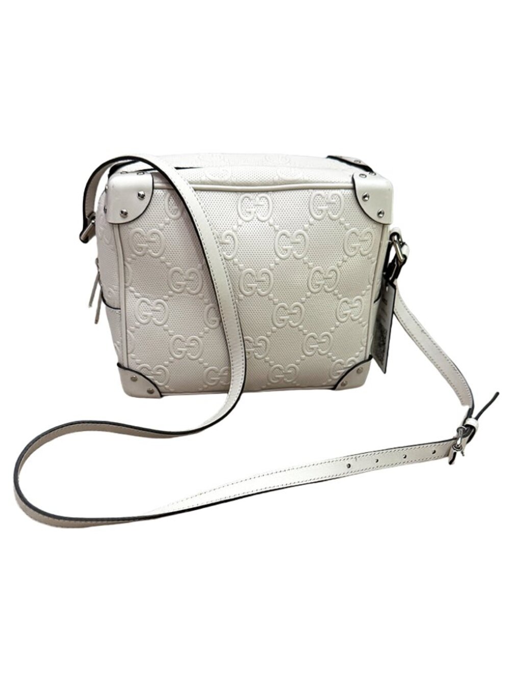 Gucci GG Embossed Trunk Crossbody Bag Cream